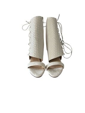 Lace-Up Textured Ankle Booties in Cream